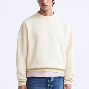 Zara crew neck Sweatshirt in butter yellow/cream mens Sz L BRAND NEW